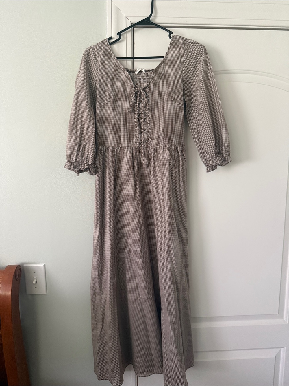 Neuflora queenstown Lace-Up Brown gingham Midi Dress - Women